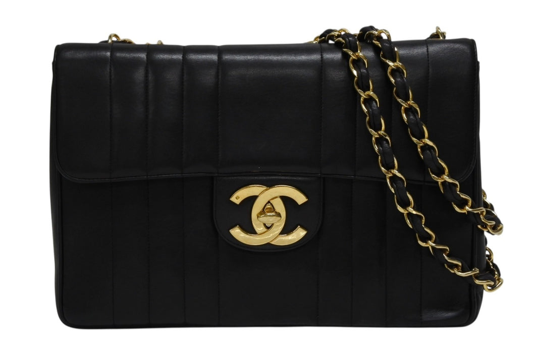 極美品 CHANEL シャネル マドモアゼル Sフラップ Wチェーンショルダーバッグ 3番台 ココマーク ラムスキン ゴールド金具 中古 4b010087