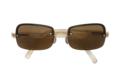 極美品 PRADA プラダ ハーフリム サングラス アイウェア SPR11B 56 2AP-3N1 クリアイエロー ゴールド 中古 4b010090