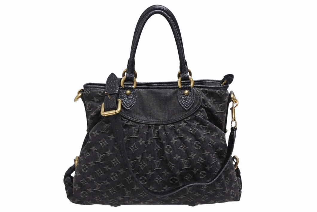 極美品 LOUIS VUITTON ルイヴィトン ネオカヴィ MM ハンドバッグ M95351 モノグラム デニム ブラック 2WAY ゴールド金具 中古 4b010098