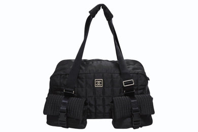 CHANEL シャネル スポーツライン ボストンバッグ 10番台 ココマーク チョコバー ナイロン ブラック シルバー金具 美品 中古 4b010100