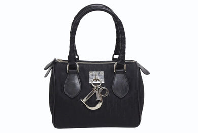 極美品 Christian Dior クリスチャンディオール ガリアーノ期 トロッター柄 ミニハンドバッグ 04-BO-0018 ナイロンキャンバス レザー ブラック 中古 4b010101