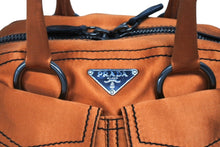画像をギャラリービューアに読み込む, 極美品 PRADA プラダ ハンドバッグ トライアングルロゴ イタリア製 サテン レザー オレンジ シルバー金具 中古 4b010102