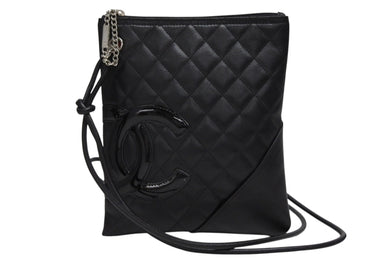 極美品 CHANEL シャネル カンボンライン ショルダーバッグ A25178 10番台 ココマーク カーフスキン パテントレザー ブラック 中古 4b010111