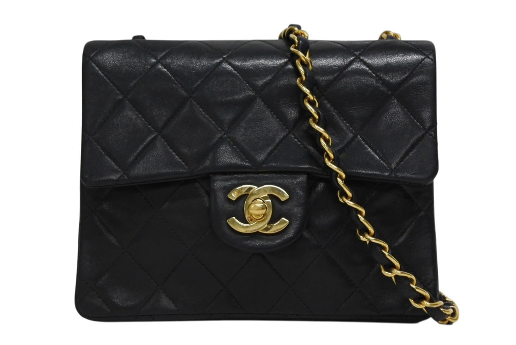 極美品 CHANEL シャネル ミニマトラッセ17 Sフラップ Sチェーンショルダーバッグ 2番台 ラムスキン ココマーク ブラック 中古 4b010113