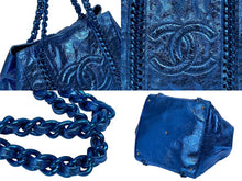 画像をギャラリービューアに読み込む, CHANEL シャネル ラグジュアリーライン デカココ メタリック トートバッグ 12番台 ブルー カーフスキン ブルー金具 美品 中古 4b010116