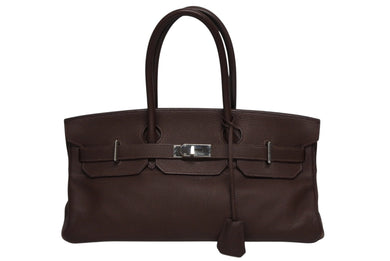 極美品 ゴルチェデザイン HERMES エルメス ショルダーバーキン ブラウン トリヨンクレマンス ◻︎H刻 シルバー金具 中古 4b010133