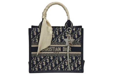 極美品 CHRISTIAN DIOR クリスチャンディオール ブックトート スモール ハンドバッグ M1265ZRIW_M828 ネイビー オブリーク柄 中古 4b010153