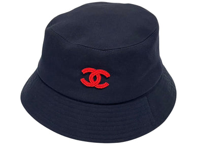 CHANEL シャネル バケットハット ココマーク ビーズ 95955090 ネイビーコ 紺 シルク 100% ランク 美品 中古 4b010157
