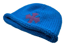 Load image into Gallery viewer, 新品同様 CHROME HEARTS クロムハーツ クロスパッチ ニットキャップ ビーニー カシミヤ レザー シルバー925 パープル ブルー 中古 4b010160