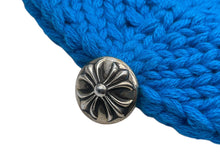 Load image into Gallery viewer, 新品同様 CHROME HEARTS クロムハーツ クロスパッチ ニットキャップ ビーニー カシミヤ レザー シルバー925 パープル ブルー 中古 4b010160