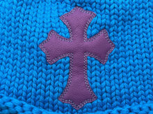 Load image into Gallery viewer, 新品同様 CHROME HEARTS クロムハーツ クロスパッチ ニットキャップ ビーニー カシミヤ レザー シルバー925 パープル ブルー 中古 4b010160