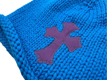 Load image into Gallery viewer, 新品同様 CHROME HEARTS クロムハーツ クロスパッチ ニットキャップ ビーニー カシミヤ レザー シルバー925 パープル ブルー 中古 4b010160