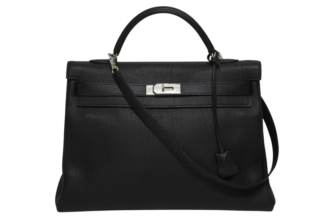 新品同様 HERMES エルメス ケリー 40 ハンドバッグ 2WAY ブラック 内縫い トゴ シルバー金具 ◻︎H刻印 中古 4b010164