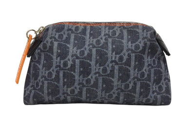 極美品 Christian Dior クリスチャンディオール トロッター フライトポーチ 小物入れ デニム グレー シルバー金具 中古 4b010172