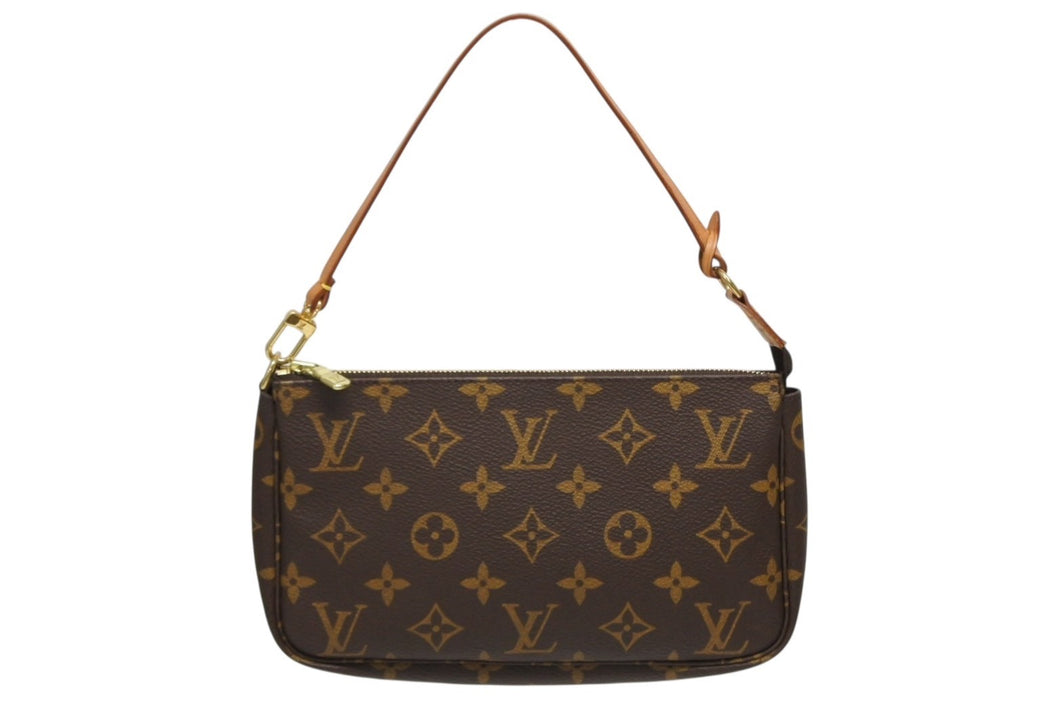LOUIS VUITTON ルイヴィトン ポシェット アクセソワール アクセサリーポーチ M51980 モノグラム ブラウン レザー PVC 美品 中古 4b010193