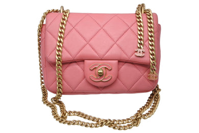 極美品 CHANEL シャネル Sフラップ チェーンショルダーバッグ AS3114 ランダム番台 ココマーク カーフスキン ピンク 中古 4b010202
