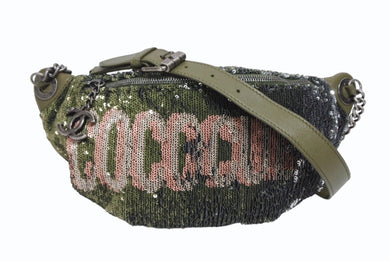 CHANEL シャネル ココキューバ スパンコール ボディバッグ 23番台 2016 スパンコール ラムスキン カーキ シルバー 美品 中古 4b010204