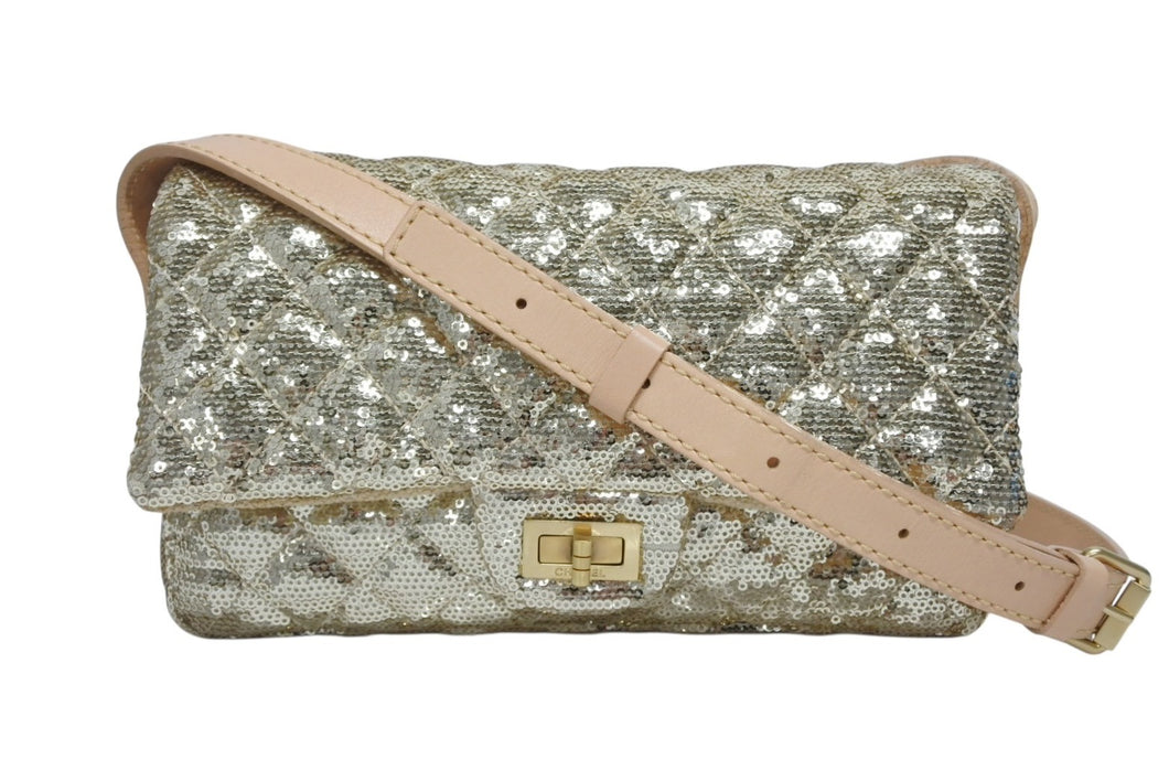 CHANEL シャネル ショルダーバッグ 13番台 ココマーク スパンコール ストロー ゴールド ベージュ マットゴールド金具 美品 中古 4b010207