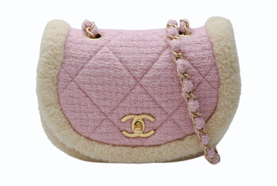 極美品 CHANEL シャネル Sフラップ Sチェーンショルダーバッグ ランダム番台 ココマーク ツイード ボア ピンク ゴールド金具 中古 4b010211