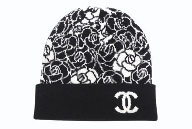 CHANEL シャネル ニットキャップ ビーニー カメリア AA9508B14321 ココマーク カシミヤ シルク ブラック 美品 中古 4b010225