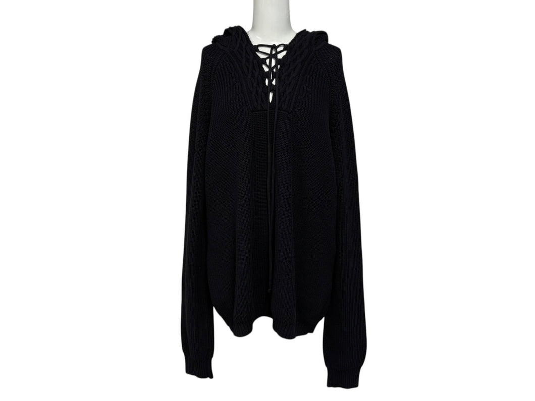 SAINT LAURENT サンローラン HOODED KNIT SWEATER 550312 YA2YU ネイビー コットン サイズ XL 美品 中古 4b010235