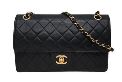 CHANEL シャネル マトラッセ25 Wフラップ Wチェーンショルダーバッグ 0番台 ラムスキン ココマーク ブラック ゴールド金具 美品 中古 4b010262