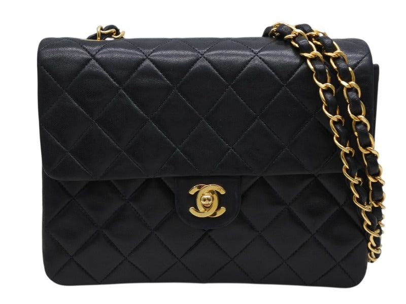 極美品 CHANEL シャネル ミニマトラッセ20 ショルダーバッグ 2番台 ココマーク ブラック ラムスキン ゴールド金具 中古 4b010264