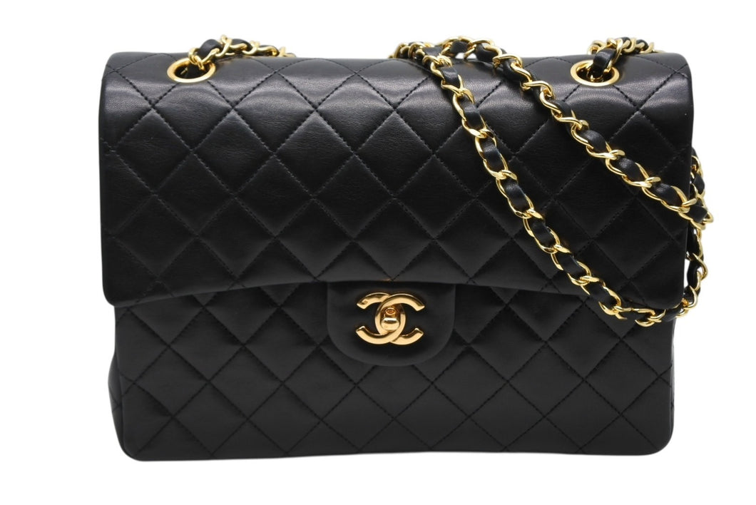 極美品 CHANEL シャネル マトラッセ25 Wフラップ Wチェーンショルダーバッグ 14番台 ラムスキン シルバー金具 中古 4b010268