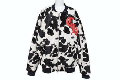 極美品 CHROME HEARTS クロムハーツ ポニーヘア レザーボンバージャケット ブラック ホワイト サイズXL 中古 4b010280