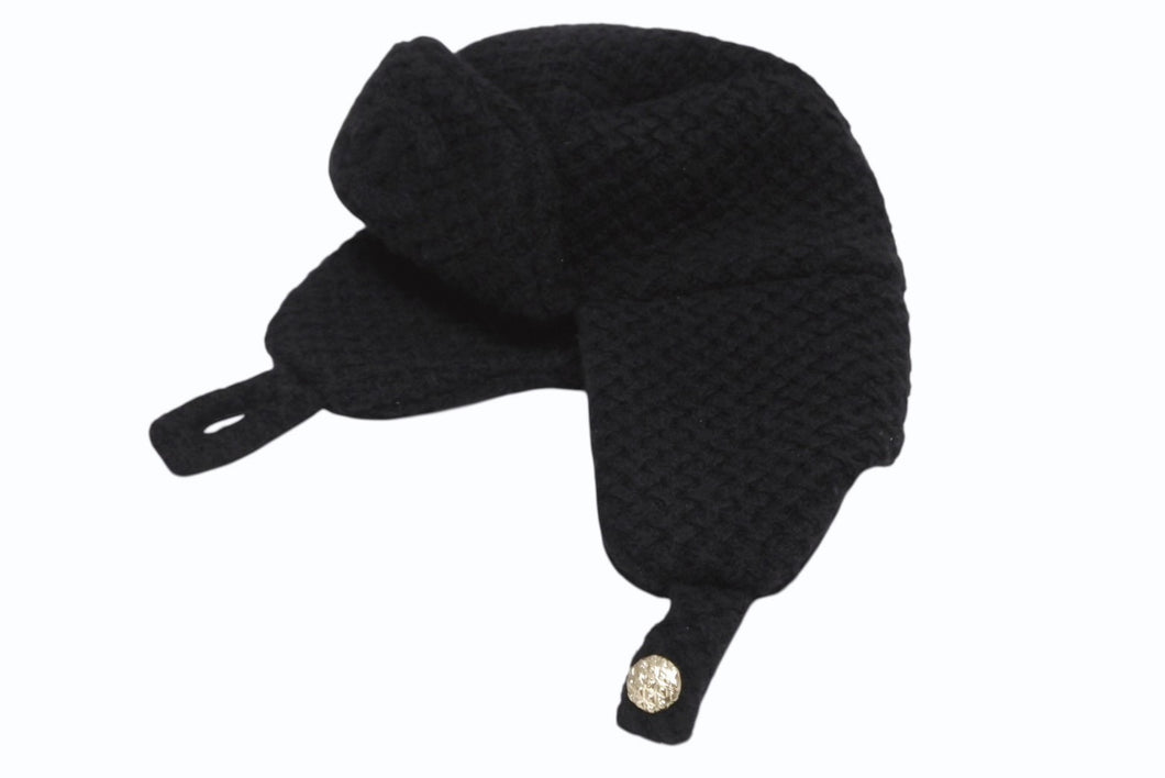 新品未使用 CHANEL シャネル ココ ネージュ フライトキャップ パイロットキャップ ブラック 25年フェイクファー スウェード 中古 4b010303