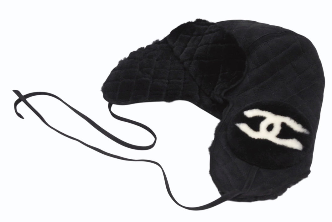 新品同様 CHANEL シャネル ココ ネージュ フライトキャップ パイロットキャップ AAA429 フェイクファー スウェード 中古 4b010310