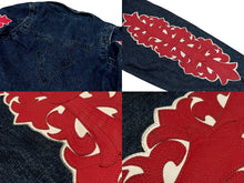 画像をギャラリービューアに読み込む, 極美品 CHROME HEARTS クロムハーツ クラシックジーン 袖フローラルクロスパッチ デニムジャケット ブルー レッド サイズXXL 中古 4b006175