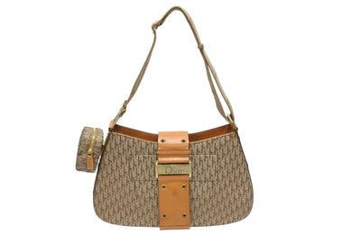 CHRISTIAN DIOR クリスチャンディオール ワンショルダーバッグ ストリートシック トロッターライン ベージュ ブラウン ゴールド金具 美品 中古 4b007744