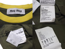 画像をギャラリービューアに読み込む, MIUMIU ミュウミュウ クロップドＴシャツ ロゴ刺繍 MJN519 コットン カーキ サイズXS 美品 中古 4c000250