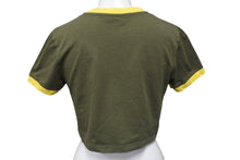 画像をギャラリービューアに読み込む, MIUMIU ミュウミュウ クロップドＴシャツ ロゴ刺繍 MJN519 コットン カーキ サイズXS 美品 中古 4c000250