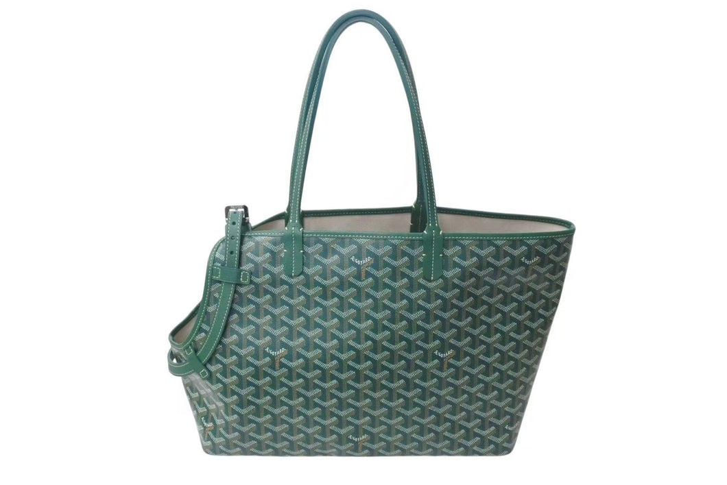 新品同様 GOYARD ゴヤール シアン グリ ペット用バッグ CHIENGPMLTY09CL09P グリーン PVC レザー シルバー金具 中古 4c050625