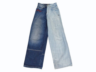 BALENCIAGA バレンシアガ 22SS JEAN 50/50 デニムパンツ ジーンズ 662758 サイズXXS 2トーン ドッキング 刺繍ロゴ 良品 中古 4c053545