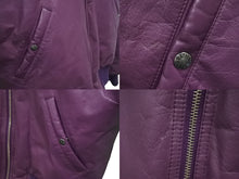画像をギャラリービューアに読み込む, A BATHING APE アベイシングエイプ リバーシブル レザー ダウン ボンバー ジャケット パープル シルバー金具 美品 中古 4c058953