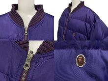画像をギャラリービューアに読み込む, A BATHING APE アベイシングエイプ リバーシブル レザー ダウン ボンバー ジャケット パープル シルバー金具 美品 中古 4c058953