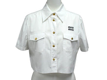 画像をギャラリービューアに読み込む, 極美品 MIUMIU ミュウミュウ ポプリンシャツ 半袖シャツ MK 1829 10RG コットン ホワイト ゴールド金具 サイズ36 中古 4c066321 正規品