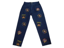 画像をギャラリービューアに読み込む, VERSACE JEANS COUTURE ヴェルサーチ ジーンズクチュール デニムパンツ ロゴ ワッペン メデューサ ブルー 美品 中古 4c067465