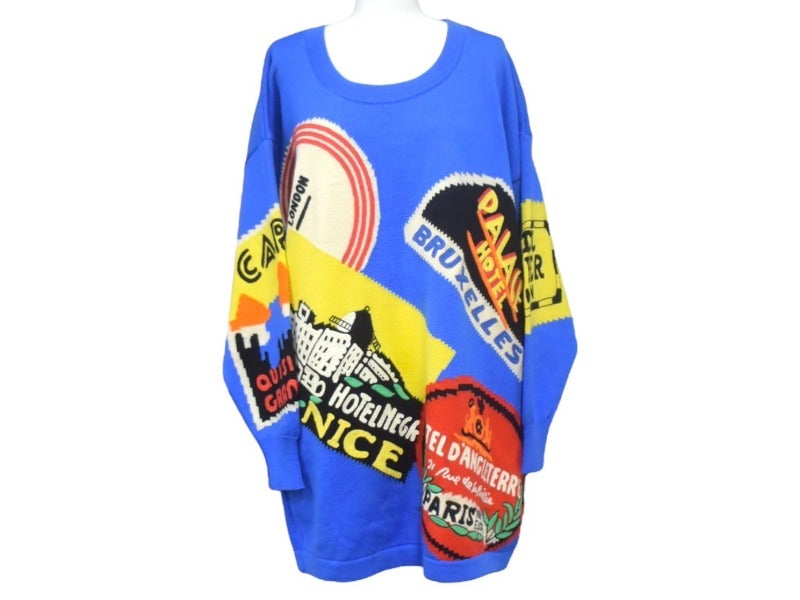 GIANNI VERSACE ジャンニ ヴェルサーチ オーバーサイズニット 1990s ウール ブルー マルチカラー サイズ42 美品 中古 4c067467