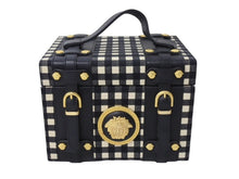 画像をギャラリービューアに読み込む, VERSACE ヴェルサーチ バニティトランク メデューサ ギンガムチェック ヴィンテージ ブラック ホワイト 美品 中古 4c067469