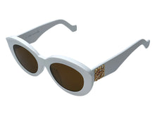 画像をギャラリービューアに読み込む, 新品同様 LOEWE ロエベ サングラス LW40051F サイズ53□21 145 ホワイト ブラウン プラスチック アナグラムロゴ 中古 4c067609