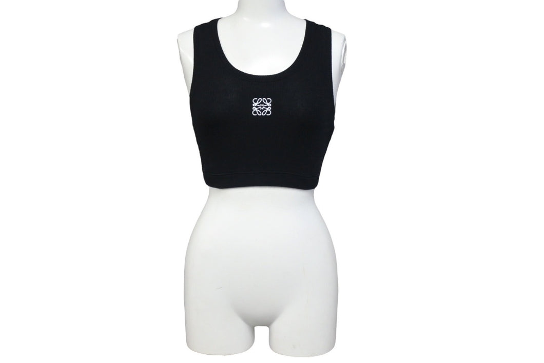 LOEWE ロエベ クロップド アナグラム タンクトップ S540Y07XAG サイズXS ブラック ホワイト コットン ポリウレタン 美品 中古 4c067613