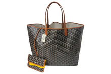 画像をギャラリービューアに読み込む, 新品未使用 Goyard ゴヤール サンルイXXL トートバッグ ヘリンボーン PVCコーティングキャンバス レザー ブラック ブラウン 中古 4c067981