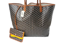 画像をギャラリービューアに読み込む, 新品未使用 Goyard ゴヤール サンルイXXL トートバッグ ヘリンボーン PVCコーティングキャンバス レザー ブラック ブラウン 中古 4c067981