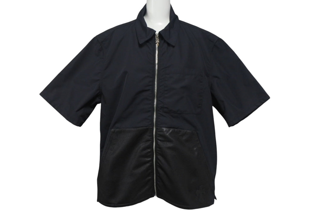 新品同様 CHROME HEARTS クロムハーツ CHクロスパッチ ダガージップアップシャツ サイズM ナイロン カーフスキン シルバ−925 中古 4c067999