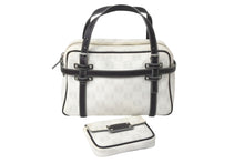 画像をギャラリービューアに読み込む, LOEWE ロエベ ハンドバッグ リピート アナグラム 290510 ホワイト ブラウン PVC レザー シルバー金具 美品 中古 4c068487