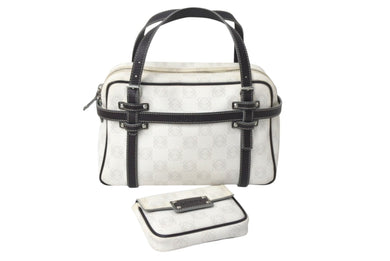 LOEWE ロエベ ハンドバッグ リピート アナグラム 290510 ホワイト ブラウン PVC レザー シルバー金具 美品 中古 4c068487